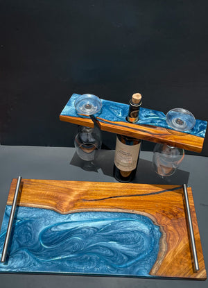 Tropical Teak Charcuterie Board Set (Cobalt Blue)